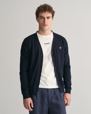 Gant Klassisk bomullscardigan med v-hals EVENING BLUE S