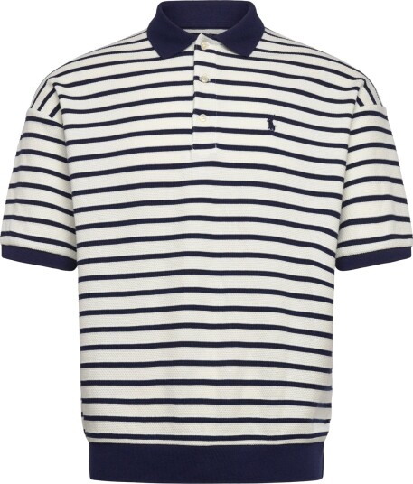 Polo Ralph Lauren Relaxed Fit Striped Textured Polo Shirt   Navy   S