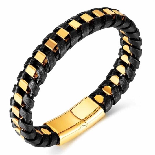 Gull Nizal armbånd - stål og fiber skinn Gull Nizal armbånd - stål og fiber skinn