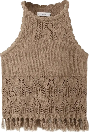 Mango Crochet Top With Fringe Detail Brown 9 10 Mango Crochet Top With Fringe Detail Brown 9 10