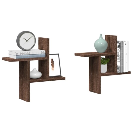  Vegghyller 2 stk brun eik 38x12x38 cm konstruert tre 8721158361165