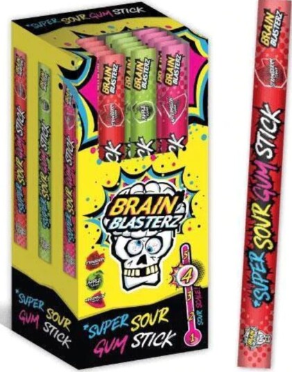 30 stk Brain Blasterz Sour Gum Sticks   Assorterte Sure Tyggegummistenger   Hel Eske 660 gram