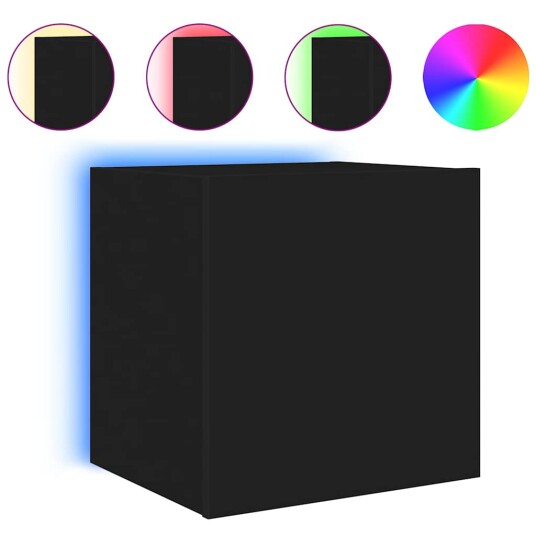  Vegghengt TV-benk med LED svart 40,5x35x40 cm 837248