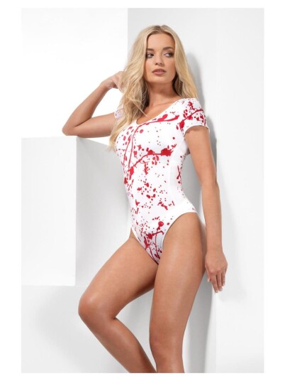 Smiffys Bodysuit m/blod Hvit kortermet Onesize