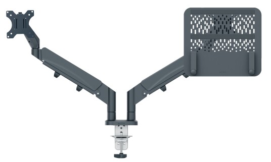 Leitz Ergo Plassbesparende Dobbel Skjermarm med Laptoparm - Ergonomisk Kontortilbehør Grå Leitz Ergo Plassbesparende Dobbel Skjermarm med Laptoparm - Ergonomisk Kontortilbehør Grå