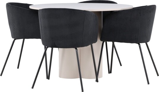 Olivia Spisegruppe 110 cm Rund med 4 Berit stoler   Beige/Svart
