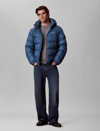 Calvin Klein Jeans Ls Nylon Zip Off Hood Down Puffe Blue XL