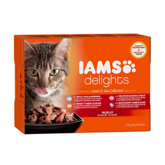 Iams Delights Våtfôr til Voksne Katter med Fisk og Kjøtt - Multibox 12x85g