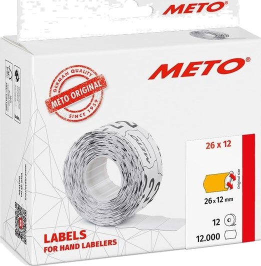 METO Prisetiketter, 26x12mm, neonoransje 12rl/1000