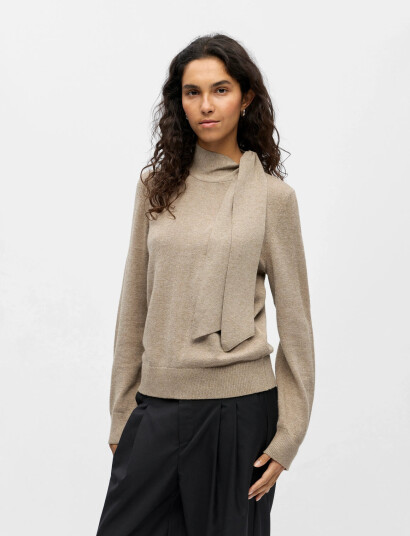Object Objthess L/S Re Bow Knit Pullover Noos - Beige - S