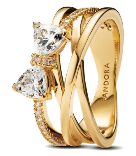 Pandora Timeless Ring i forgylt 925 sølv med sløyfe og zirkonia