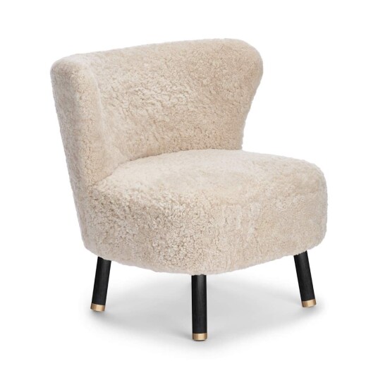 Natures Collection Emil Lounge Chair Korthåret Beige Svart bøk m. messing
