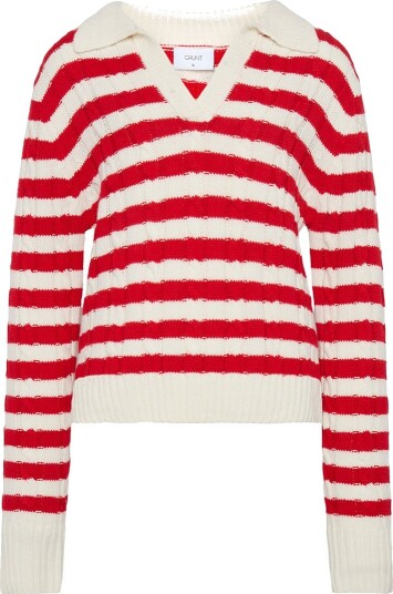 Grunt Polo bluse Strikk Fany Off White/Rød Grunt 14 år 164 Genser Hvit