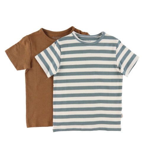 Minymo T skjorte 2 pack Hvit/Grønn Stripet/Karamell 12 år 152 T skjorte Brun