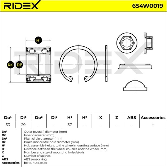 RIDEX 654W0019 Hjullager