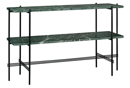 Gubi TS Console 2 konsollbord green guatemala marble, sort stativ, 2 marmorhyller