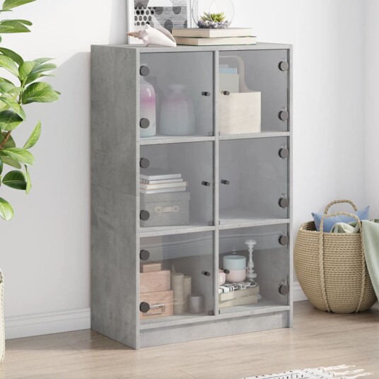 Highboard med dører betonggrå 68x37x109 cm konstruert tre