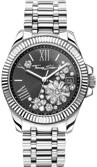 Thomas Sabo Dameklokke WA0421 201 201 Divine Flower Sort/Stål Ø33 mm