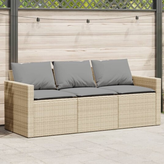 Hagesofa med puter 3-seters beige polyrotting 366345