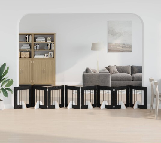 Vidaxl Foldbar Hundegitter Med Stativer 8 Stk. Svart Eik 60 cm