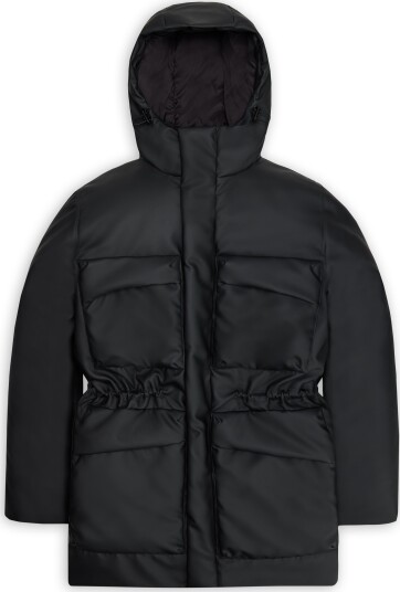Rains Unisex Askim Long Insulated Cargo Jacket W3T4 Black, S Rains Unisex Askim Long Insulated Cargo Jacket W3T4 Black, S