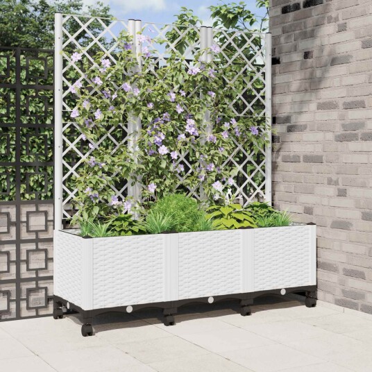 vidaXL Hageplanter med espalier og hjul Hvit 120 x 40 x 146 cm PP