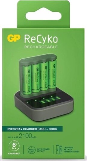 GP ReCyko Everyday Batterilader med Ladebase og 4xAA NiMH Batterier