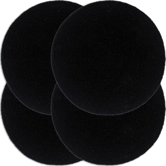 vidaXL Bordmatter 4 stk ren svart 38 cm rund bomull