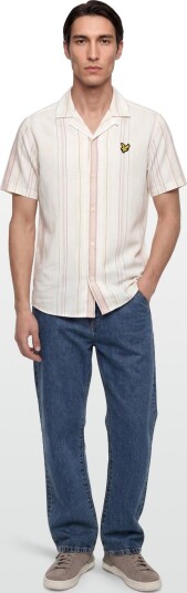 Lyle & Scott Short Sleeve Zig Zag Stripe Shirt Cream L