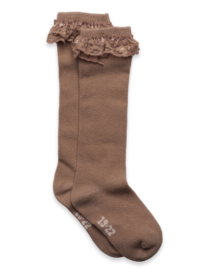 Minymo Knee Sock W. Lace Brown 27\30 Minymo Knee Sock W. Lace Brown 27\30