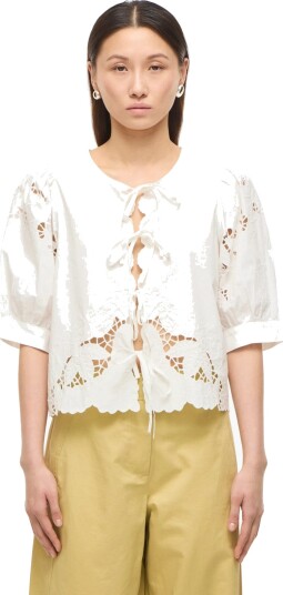 ROUGE EDIT Rouscarlet 2/4 O Neck Top   White   34
