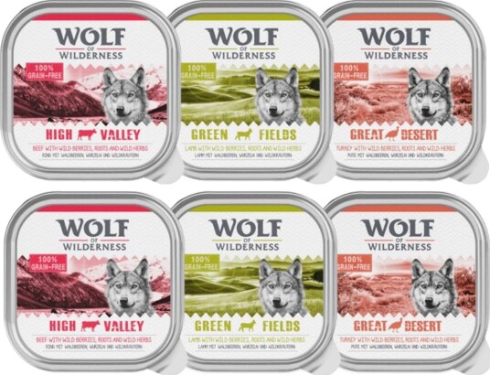 Wolf Of Wilderness våtfôr Adult Blandingspakke storfekjøtt kalkun lam 6 x 300 g