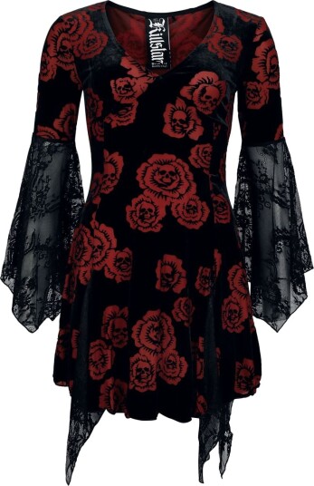Killstar Goth Kort kjole Pandora's Rose Mini Dress XS til 4XL Damer svart rød
