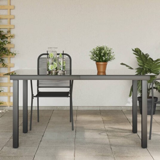 vidaXL Hagebord svart 150x90x74 cm aluminium og glass