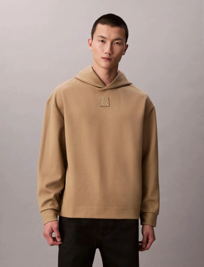 Calvin Klein Ls Stretch Wool Blend Po Hoodie - Beige - XXL Calvin Klein Ls Stretch Wool Blend Po Hoodie - Beige - XXL