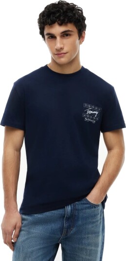 Tommy Jeans Tjm Reg Sign Flag Ss Tee Ext   Navy   S