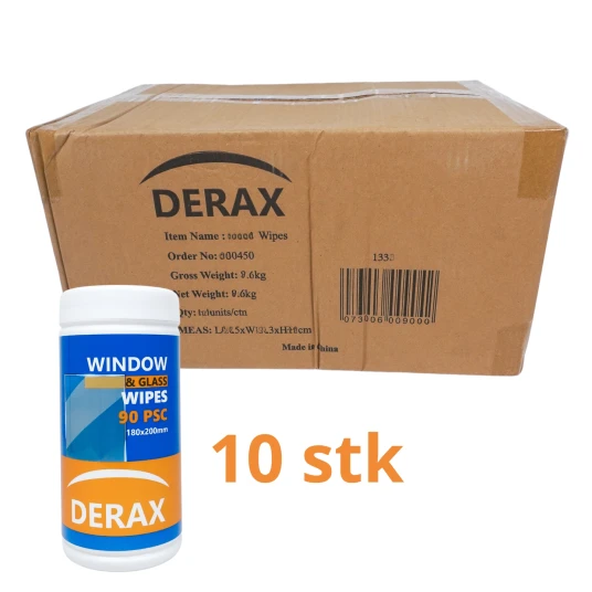 10 stk Derax vinduswipes med 90 ark 90stk ark 180 x 200 mm 10 stk Derax vinduswipes med 90 ark 90stk ark 180 x 200 mm