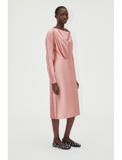 STINE GOYA Long Sleeve Midi Dress 2261 Satin   Pink   XS