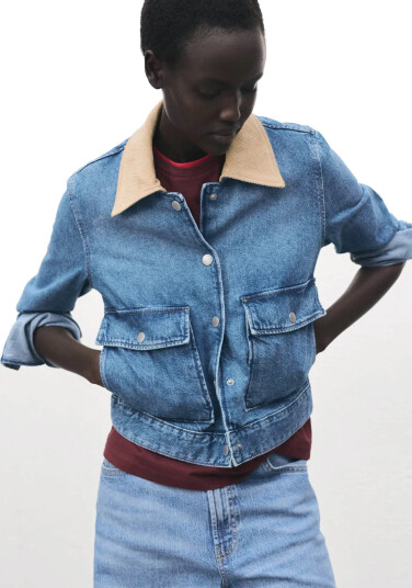 Mango Corduroy Collar Denim Jacket - Blue - M Mango Corduroy Collar Denim Jacket - Blue - M