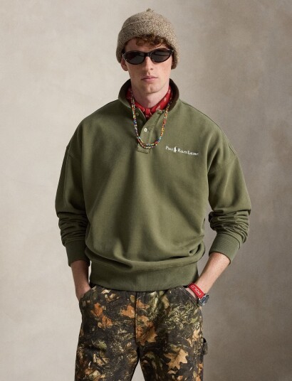 Polo Ralph Lauren Relaxed Fit Logo Collared Sweatshirt Khaki green L