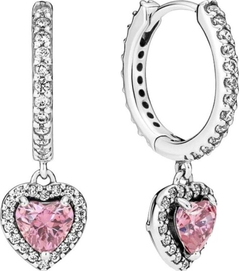 PANDORA Heart Sterling Silver Hoop Earrings With Fancy Pink And Clear Cubic Zirconia Rosa One Size