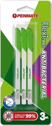 Penmate Flexi Trio Antibakteriell Kulepenn, Blå (3 Stk) (410393)