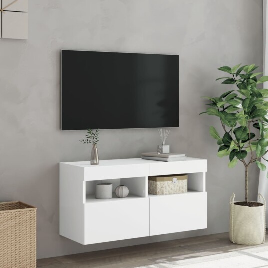 vidaXL Vegghengt TV-benk med LED hvit 80x30x40 cm 8721012257818