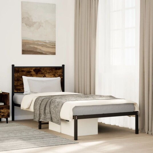 Sengeramme i metall uten madrass røkt eik 80x200 cm 8721102952456