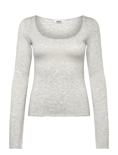 Monki Long Sleeved Slim Fit Scoop Neck Top Grey XS