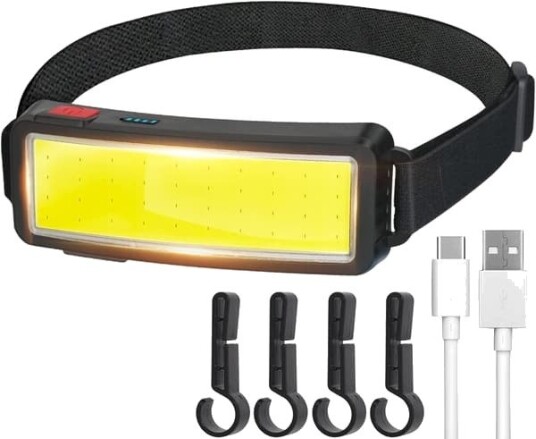 COB LED-hodelykt, Kraftig USB-oppladbar, Vanntett 2000 lm, Arbeidslys