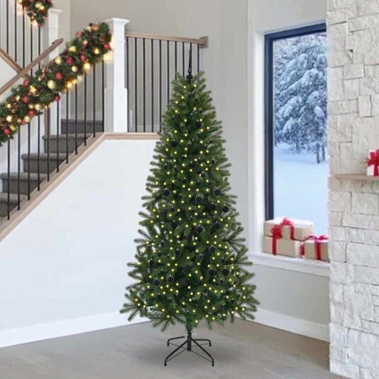  Kunstig juletre med 300 LED med stativ grønn 240 cm PE og PVC
