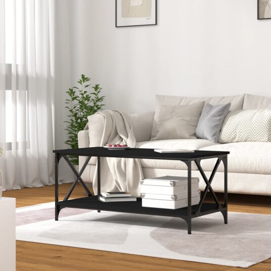 vidaXL Salongbord svart 100x50x45 cm konstruert tre og jern vidaXL Salongbord svart 100x50x45 cm konstruert tre og jern