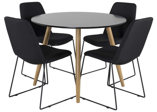 Venture Design Plaza & Muce spisegruppe Svart/svart 4 st stoler & bord 100 cm