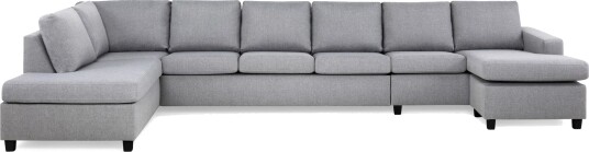 Crazy 6 seters Venstrevendt U formet XX Large Sofa med Divan og Sjeselong i Stoff Grå